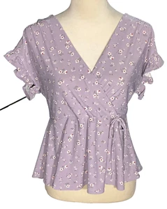 Monteau Purple Floral Blouse Size Large - Bild 1 von 6