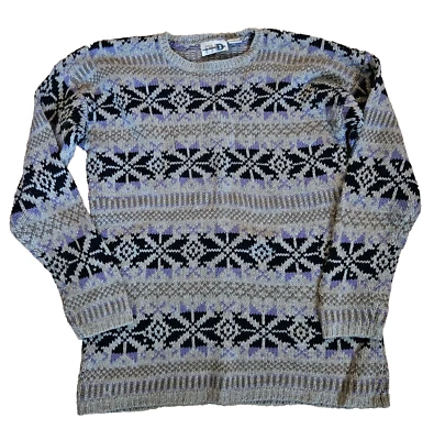 Suéter Vintage Para Mujer M Y2K Grunge Fair Isle Tostado Copo de Nieve Gran Tamaño Esquí Cuadrado Foto 1 de 4