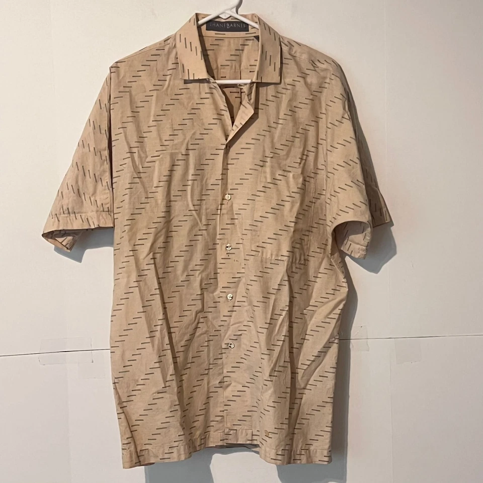 Vintage 80s Jhane Barnes Mens Shirt Size M Beige Geometric Dot Combed Cotton - Image 1 of 4