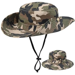 Camouflage Fishing Sun Hat for Kids - Wide Brim Summer Beach Outdoor UV Prote... - Picture 1 of 7