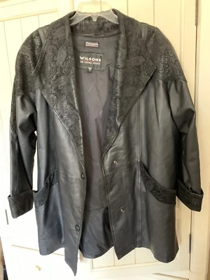 Chaqueta de cuero Wilsons para mujer M gamuza cachemira broches de presión negra aislante larga Foto 1 de 4