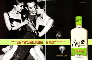 SAUZA TEQUILA AD #23 RARE 2000 OOP "YOU STILL LOOK FOR TROUBLE ON FRIDAY." 2 PGS - Picture 1 of 2