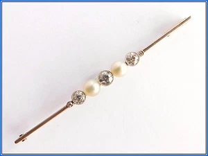VINTAGE ART DECO BAR / BROSCHE 18K Gelbgold, Diamanten & Perlen 0,61 Karat - Bild 1 von 9