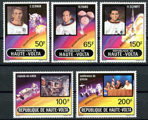 Haute Volta 1973 Mission Apollo 17 Michel 420-424 La Series Serrated/Perf Cover