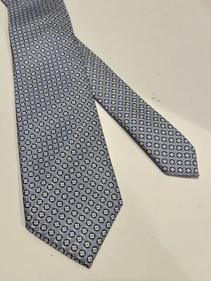 Yves Saint Laurent Neck Tie Geometric Blue 100% Silk Hand Made In Italy Designer - Image 1 of 4