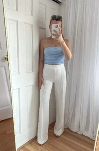 NEW ZARA WOMAN WHITE TROUSERS PANTS HIDDEN ZIP WIDE LEG WAIST 32 LARGE Y890D - Picture 1 of 17