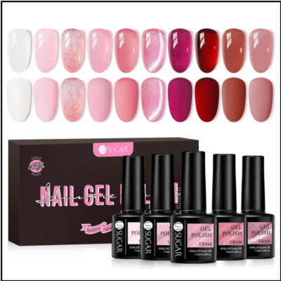 Rosa Jelly UV-Gel Nagellack Set | 10 Farben | Magnetischer Cat Eye Effekt - Bild 1 von 4
