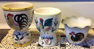 3 Vintage Rooster egg cups Porcelain 2 Double egg cups 1 Rooster single - Picture 1 of 5