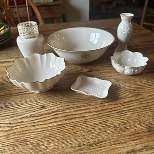 Assorted Lot Of 6 LENOX Items Ivory-24kGold Trim Bowls & Vases Etc see Pics - Picture 1 of 14