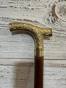 VTG Brass Victorian Design Vintage Handmade Wooden Walking Cane Stick Gift - Picture 1 of 9