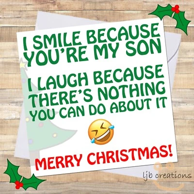 LJB CREATIONS Christmas Cards for SON from Mum Dad Funny Humour Comedy Joke Laughter LOL 🎄