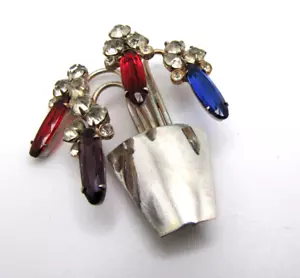 Sterling Silver Post WWII Ladies Brooch with Clear, Red, Blue, & Purple Accents - Picture 1 of 6