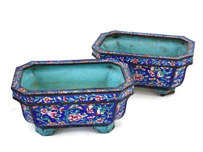 Pair of 18c Chinese Canton Enamel Jardinaires or Bonzai Planters Qing Dynasty - Image 1 of 4