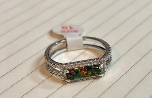 Size 10 Ring “The Sophia Ring” Black Fire Opal (Rhodium Plating) - Picture 1 of 4