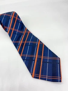 MULBERRY TREE Neck Tie Navy Orange Plaid 100% SILK Men's XL Extra Long Broncos - Picture 1 of 5