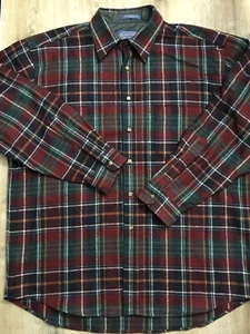 Pendleton Mens XL Wool Button Up Shirt Red Blue Plaid Long Sleeve USA MADE - Picture 1 of 16