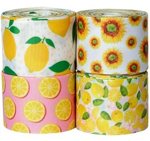 Lemon & Sunflower Print Grosgrain Ribbon 1.5 Inch 5 Yards X 4 Rolls - Picture 1 of 4