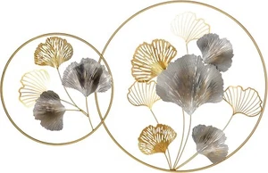 Gold Metal Gingko Leaves Wall Art Large Floral Cut Out Circles Hang Decoration - Picture 1 of 9