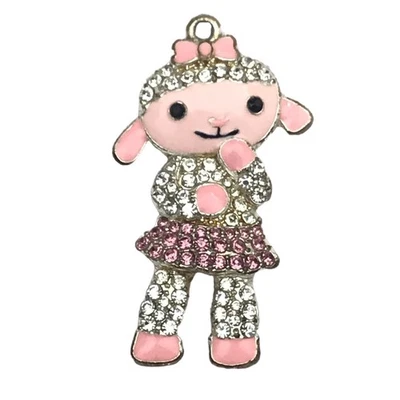 Dije colgante de cordero plata rosa esmalte joya brillante lindo animal Foto 1 de 4