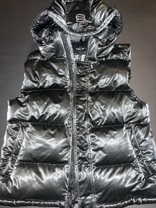 Damen Aritzia Super Puff Weste Liquid Shine Schwarz Größe Large 700 + Füllung - Bild 1 von 9