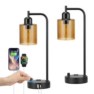 Industrial Bedside Lamps for Nightstand Set of 2 - Fully Dimmable Bedroom Lam... - Picture 1 of 8
