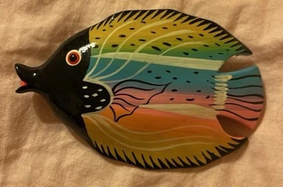 Vintage Hair Clip Handmade Wooden Barrette Tropical Fish 4 Inch Hand-painted - Image 1 of 4