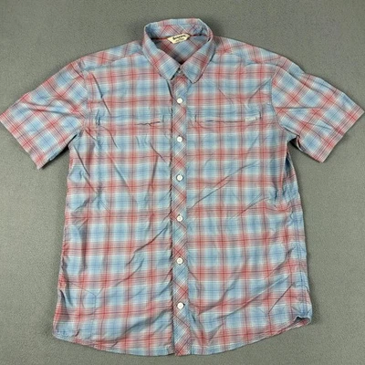 Simms Shirt Mens Large Red Blue Plaid Short Sleeve brrr Cooling Stretch Fishing - Image 1 of 4