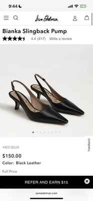 Sam Edelman Bianka 黑色皮革中跟露跟高跟鞋优雅 8 码 — 第 1/4 张图片