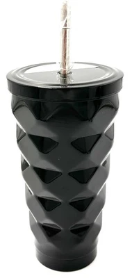 OCS Designs Pyramid Stud Tumbler Water Bottle Black Metal Straw Set of 2 - Image 1 of 4