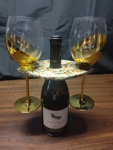 Handcrafted Wine Bottle & Glass Holder - Elegant Wine Decor ~ 7.75" x 5" - Picture 1 of 14