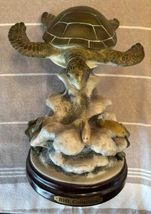 BHE Collections 9” Sea Turtle sculpture with Wooden Base - Picture 1 of 9