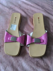 New Womens Next Flat Clog Pink Sanders Small Heel Real Leather, Wooden Sole UK 7 - Picture 1 of 18