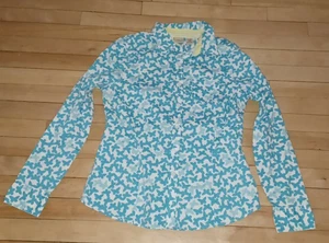 Women's L.L. Bean Butterfly Print Button Up Blouse Long Sleeve Shirt Size Medium - Picture 1 of 5