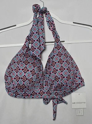 Top de natación halter Liz Claiborne multicolor talla 16 para mujer nuevo con etiquetas Foto 1 de 4