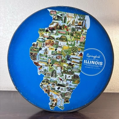 Vintage 1969 Springbok State of Illinois Shaped Puzzle Map Complete W Poster - Image 1 of 4