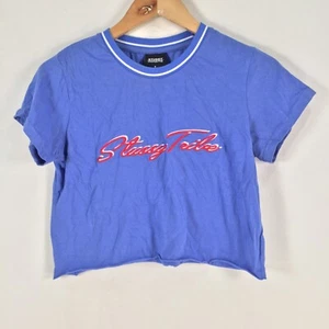 Stussy womens crop t shirt size 8 blue short sleeve crew neck cotton 068073 - Picture 1 of 8