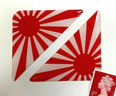 LITTLE GEMS 2 x Japan Rising Sun 55mm Number Plate Stickers Super Shiny Domed Resin Finish