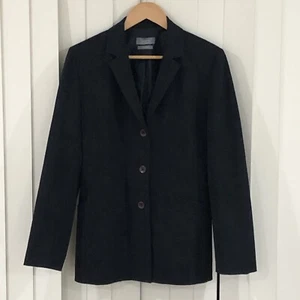 Vintage Jacqui E Women's Blazer Size 10 Purple Navy Stripe Stretch Jacket EUC - Picture 1 of 14