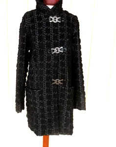 Samuel Dong Textured Bubble Knit Stretch Coat Jacket Parka S Snap Closure Black - Bild 1 von 7