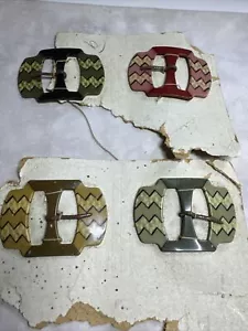Lot of 4 Vintage DECO Celluloid over tin Buckles c. 1920s/30s ea 6x4cm UNUSED - Bild 1 von 6