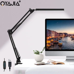 LED Desk Lamp Eye-Caring Adjustable Swing Arm Table Light with Clamp Dimmable - Picture 1 of 14