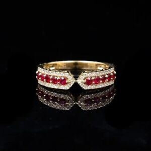 Wedding Band Ring 2 Ct Round Cut Lab Created Ruby Diamond 14K Yellow Gold Plated
