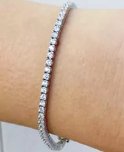 2 mm Round Cut White Moissanite Tennis Women's Bracelet In 14k White Gold Plated - Picture 1 of 9