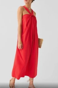 Faherty Bay Twist Seersucker Dress Hibiscus Red Size L New Mrsp$179 Modal - Picture 1 of 7