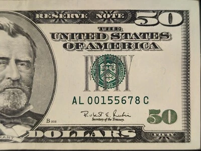 Series 1996 $50 Fifty Dollar Bill Fancy Serial Number Trailing 4 Digit Ladder - Image 1 of 3