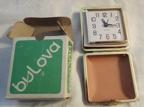 Vintage Bulova Folding Travel Alarm Clock New Working -B6112 Made in Korea Black Cover