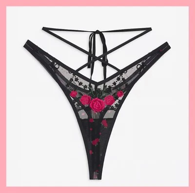 NUEVO Victoria's Secret FOR LOVE & LEMONS Roja Tanga Panty Negro Rosa Tirantes S Foto 1 de 3