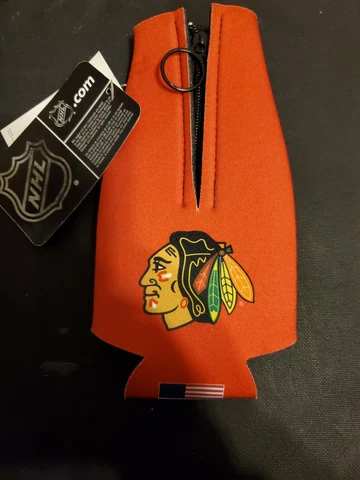 CHICAGO BLACKHAWKS NEOPRENE BOTTLE HOLDER 2 TONE- KOOZIE COOLER WITH ZIPPER Cover