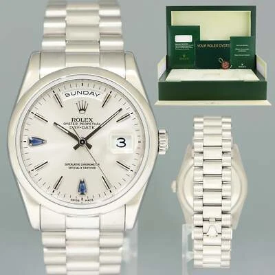 COMO NUEVO Rolex Platino Día Fecha President 118206 Lágrima Zafiro 36mm Caja de Reloj Foto 1 de 4
