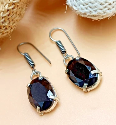 Brillante topacio facetado vidrio enchapado en plata de ley 925 1 par gancho punta pendiente Foto 1 de 3